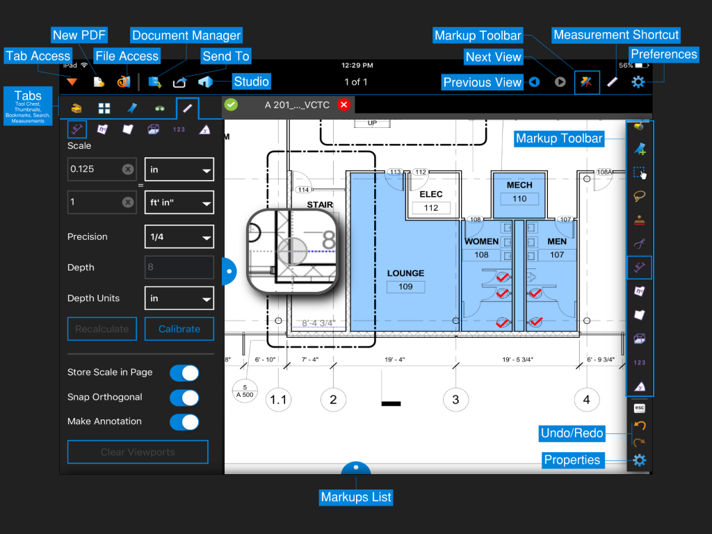 Revu-iPad_Main_Interface-2000x1500-1 | Consulting For Architects, Inc. best construction software for architects. Bluebeam Revu makes PDF markup and measurement easier for architects and contractors.